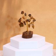 Mini Arbre en Pierres Précieuses sur Socle en Bois - Œil du Tigre (15 pierres)