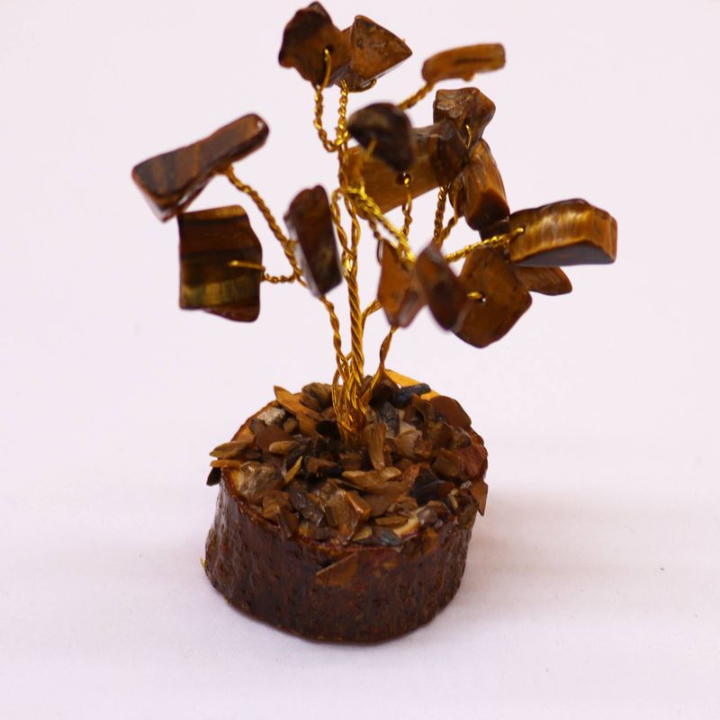 Mini Arbre en Pierres Précieuses sur Socle en Bois - Œil du Tigre (15 pierres)