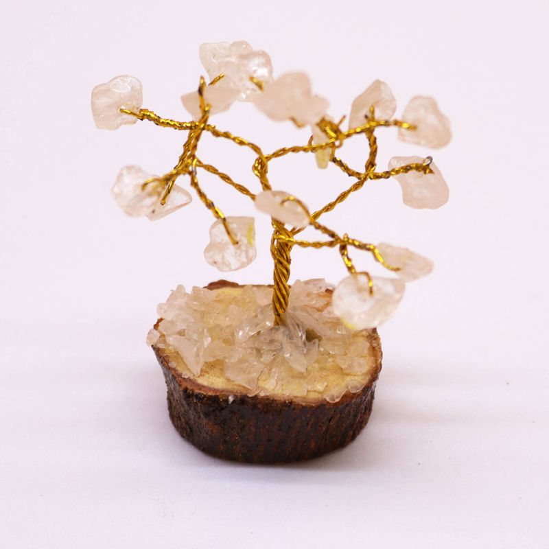 Mini Arbre en Pierres Précieuses sur Socle en Bois - Quartz de Roche (15 pierres)