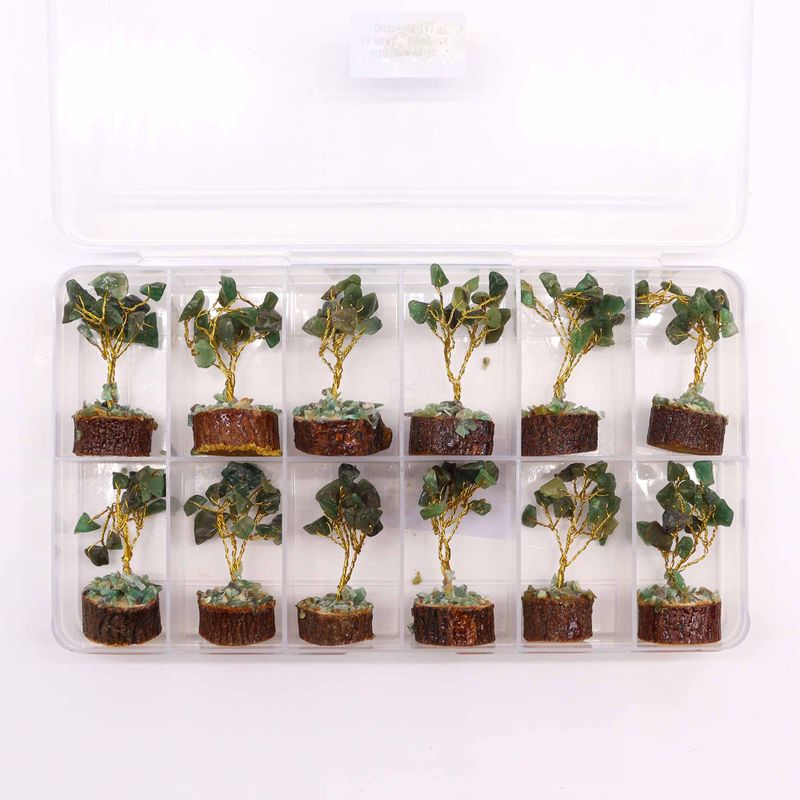 Mini Arbre en Pierres Précieuses sur Socle en Bois - Aventurine Verte (15 pierres)