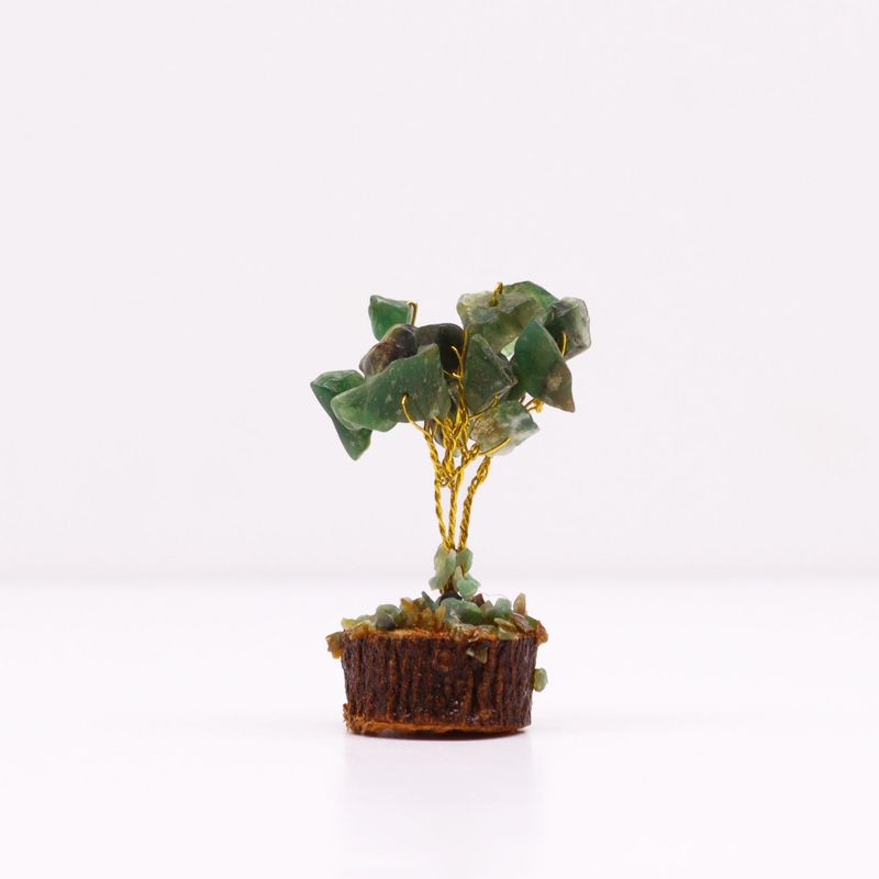 Mini Arbre en Pierres Précieuses sur Socle en Bois - Aventurine Verte (15 pierres)