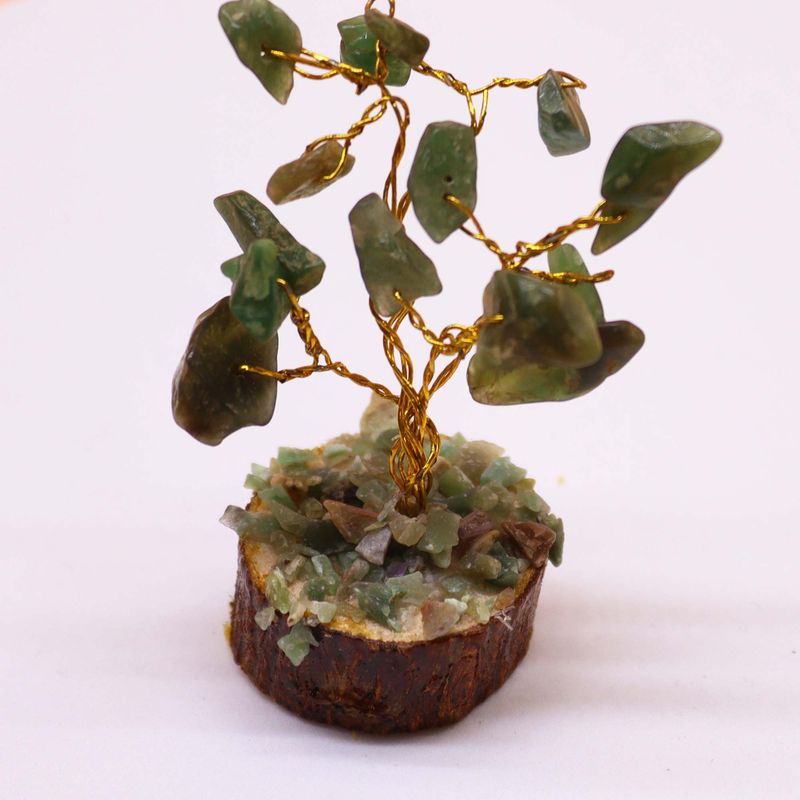 Mini Arbre en Pierres Précieuses sur Socle en Bois - Aventurine Verte (15 pierres)