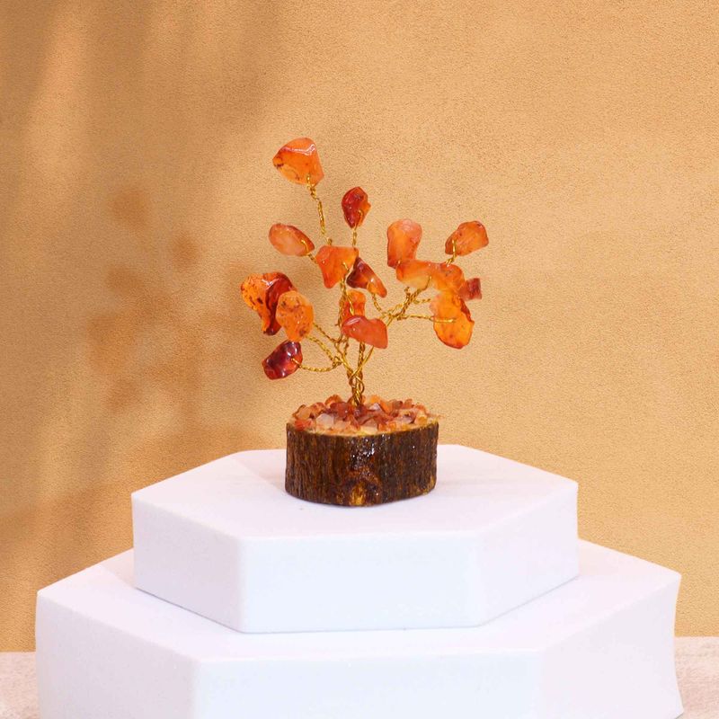 Mini Arbre en Pierres Précieuses sur Socle en Bois - Cornaline (15 pierres)