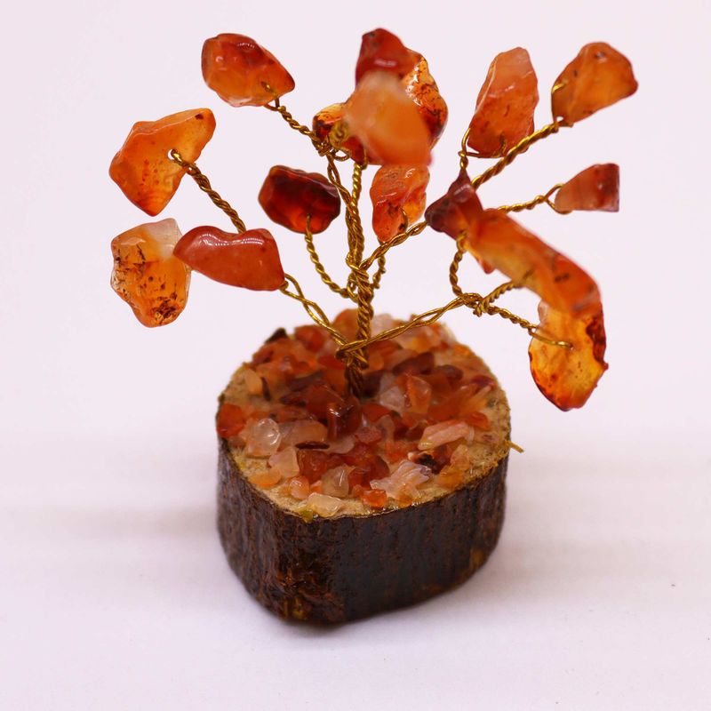 Mini Arbre en Pierres Précieuses sur Socle en Bois - Cornaline (15 pierres)
