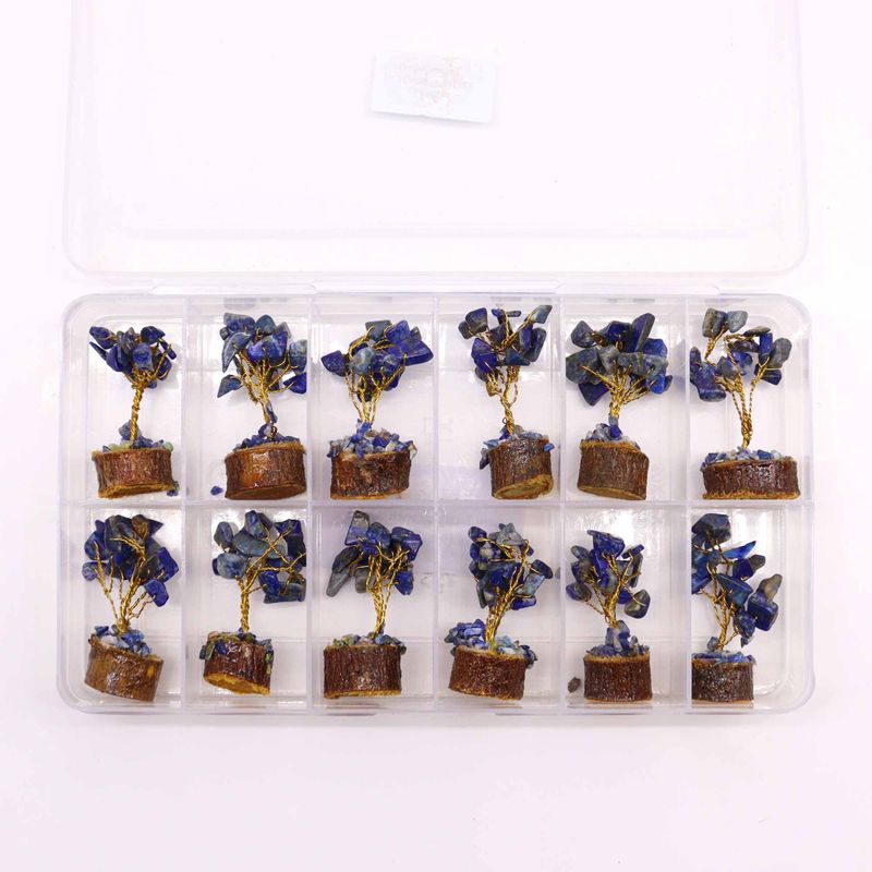 Mini Arbre en Pierres Précieuses sur Socle en Bois - Sodalite (15 pierres)