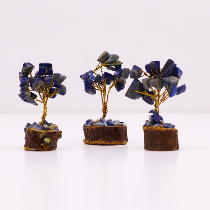 Mini Arbre en Pierres Précieuses sur Socle en Bois - Sodalite (15 pierres)