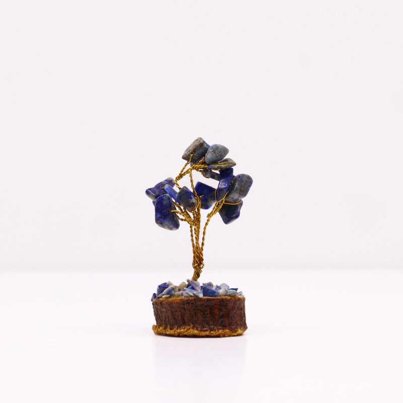 Mini Arbre en Pierres Précieuses sur Socle en Bois - Sodalite (15 pierres)