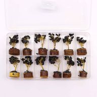 Mini Arbre en Pierres Précieuses sur Socle en Bois - Agate Noire (15 pierres)