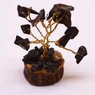 Mini Arbre en Pierres Précieuses sur Socle en Bois - Agate Noire (15 pierres)