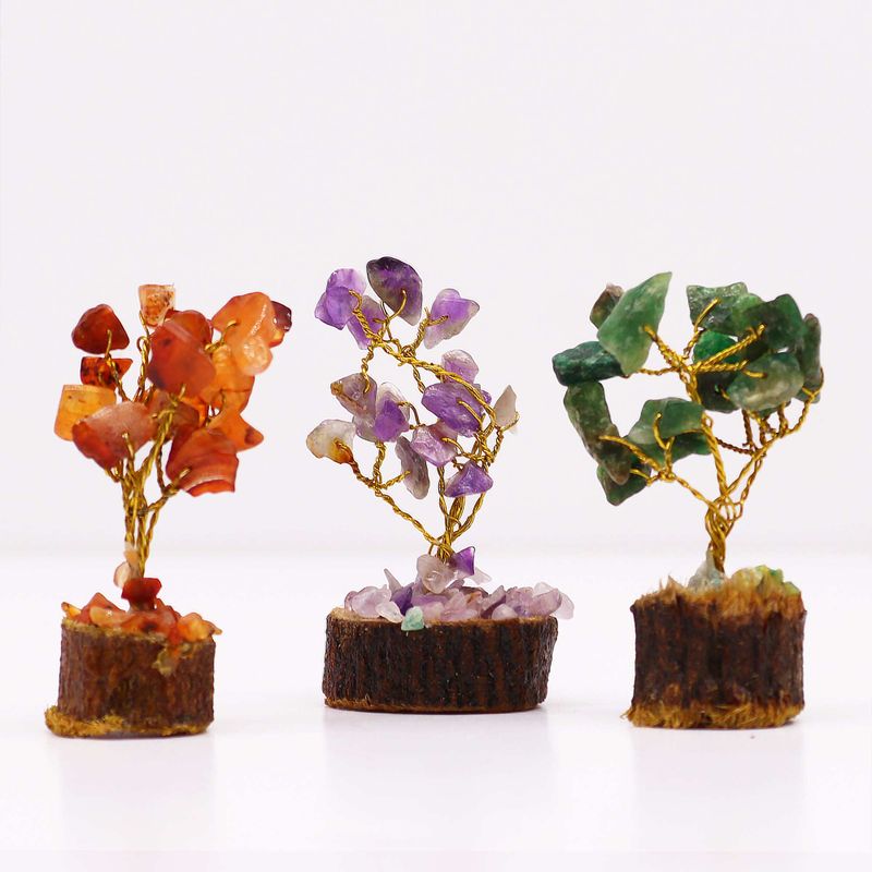 Mini Arbre en Pierres Précieuses sur Socle en Bois - Mélange Assorti (15 pierres)