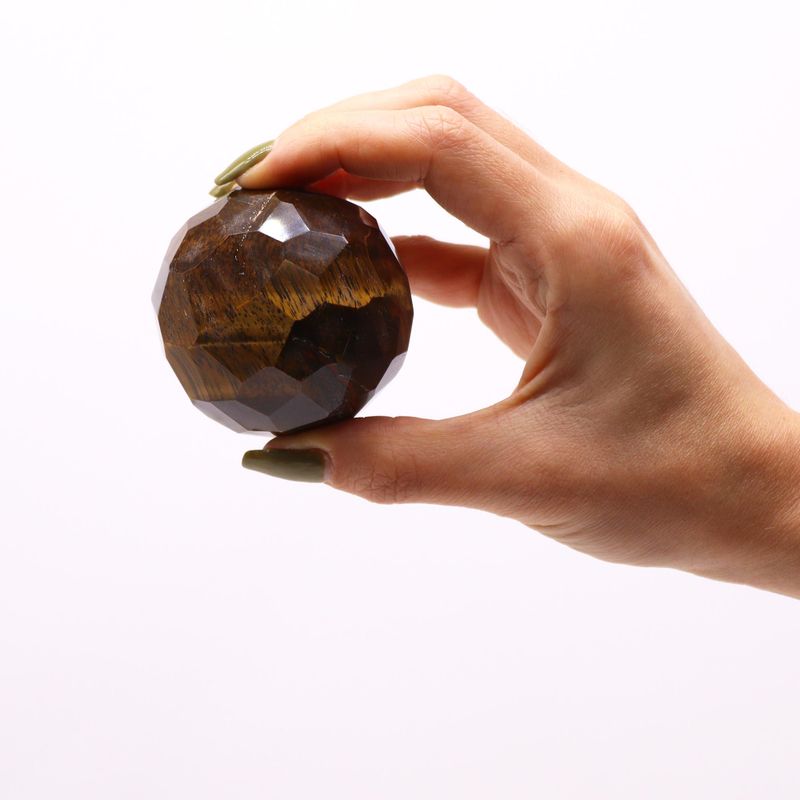 Boule de Guérison à Facettes en Pierres Précieuses & Support - Oeil de Tigre