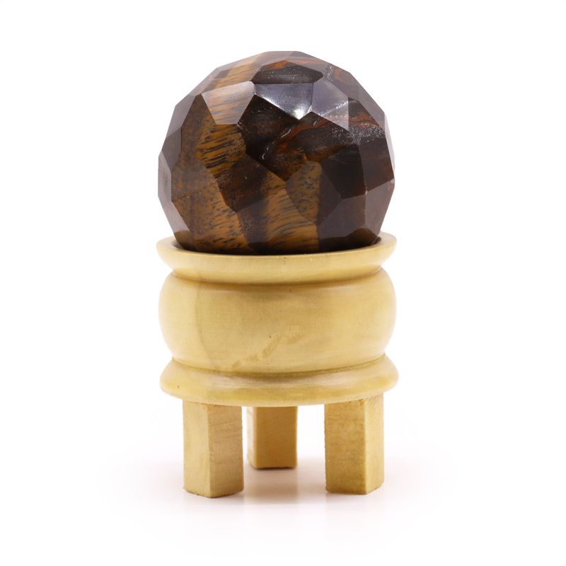 Boule de Guérison à Facettes en Pierres Précieuses & Support - Oeil de Tigre