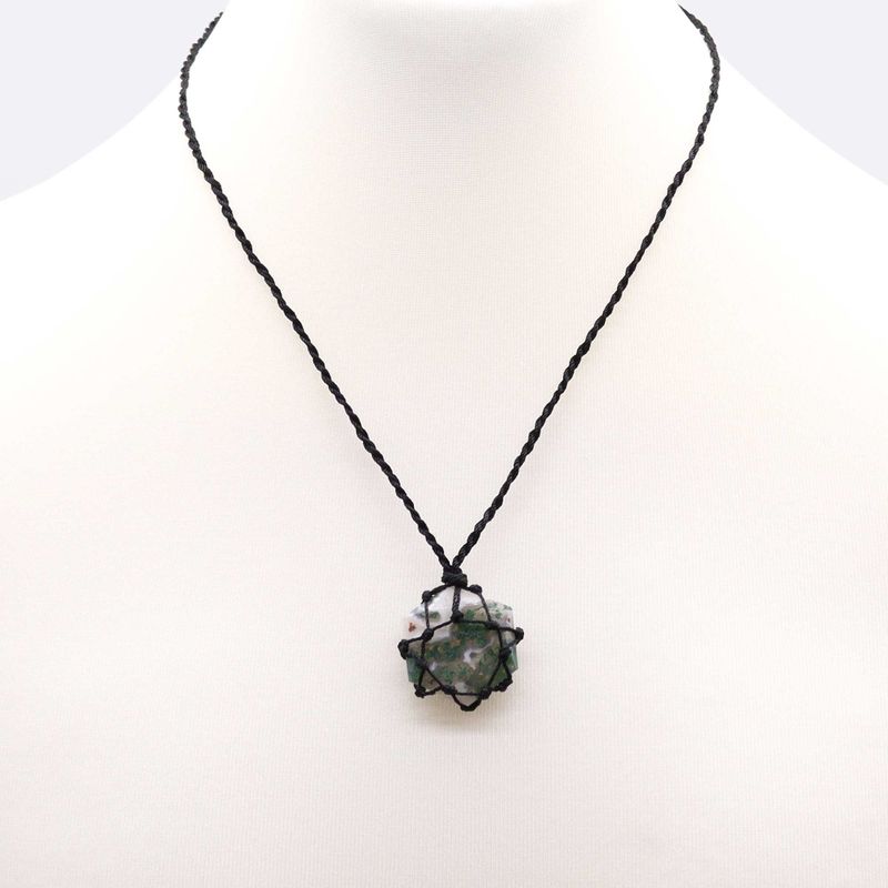 Pendentif Hexagonal en Pierre Précieuse - Agate Mousse