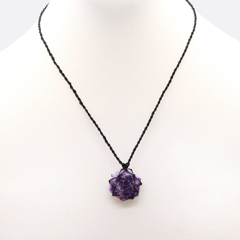Pendentif Hexagonal en Pierre Précieuse - Lépidolite