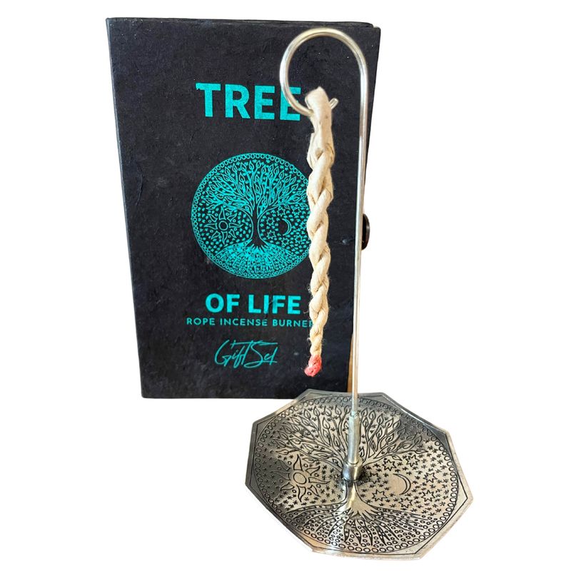 Set d'Encens en Corde & Porte-Encens en Métal Argenté - Arbre de Vie