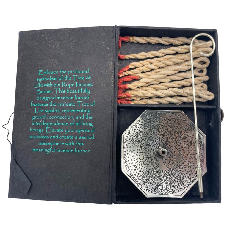 Set d'Encens en Corde & Porte-Encens en Métal Argenté - Arbre de Vie