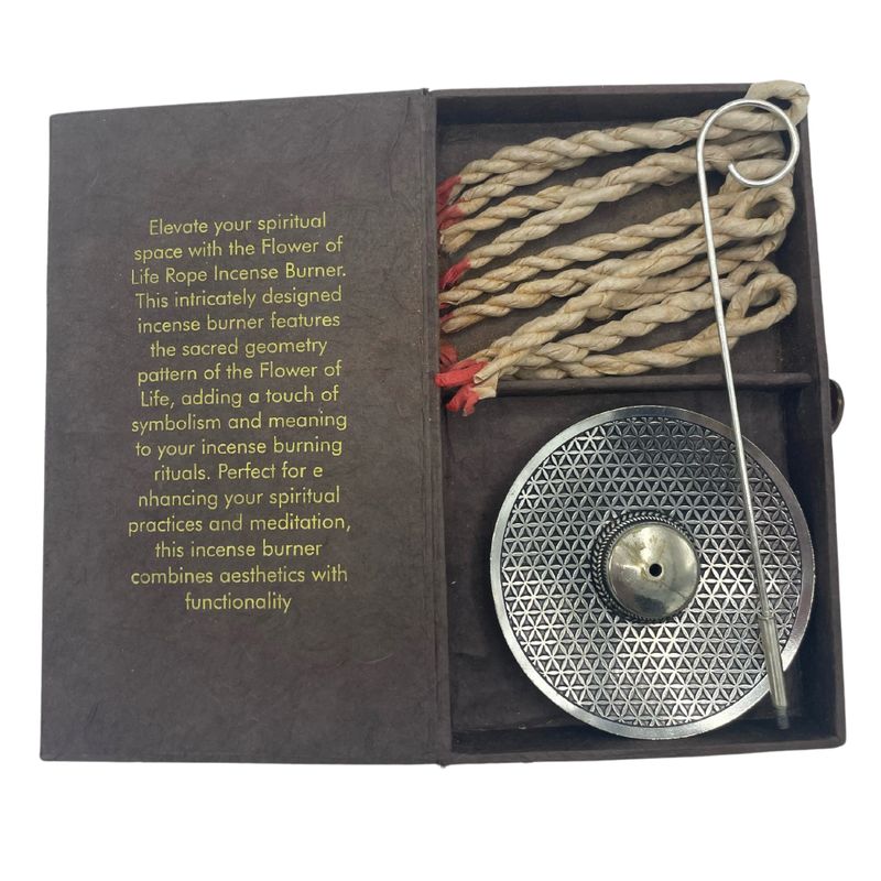 Set d'Encens en Corde & Porte-Encens en Métal Argenté - Fleur de Vie