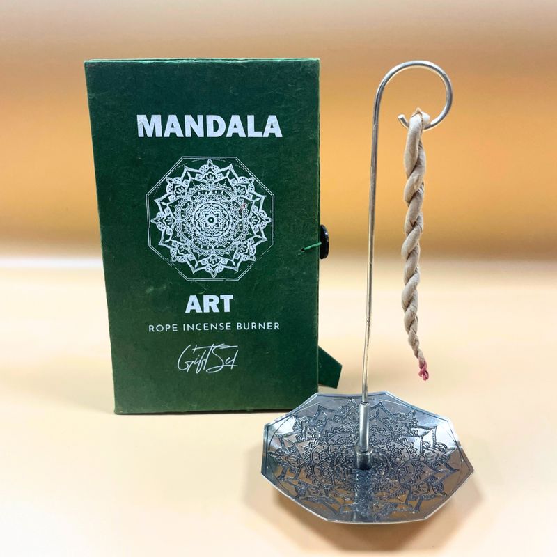 Set d'Encens en Corde & Porte-Encens en Métal Argenté - Mandala