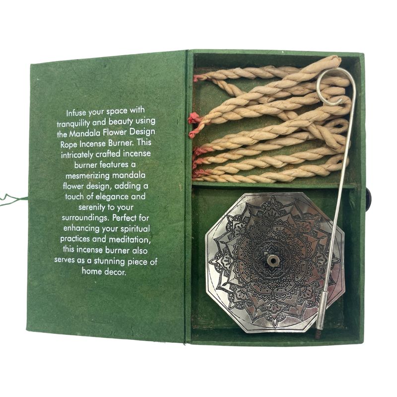 Set d'Encens en Corde & Porte-Encens en Métal Argenté - Mandala