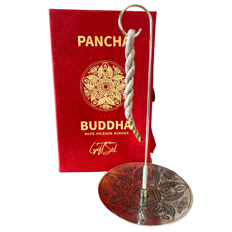 Set d'Encens en Corde & Porte-Encens en Métal Argenté - Pancha Bouddha