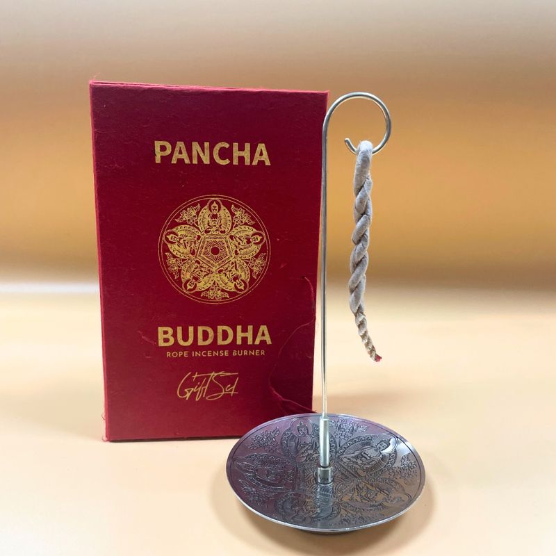 Set d'Encens en Corde & Porte-Encens en Métal Argenté - Pancha Bouddha