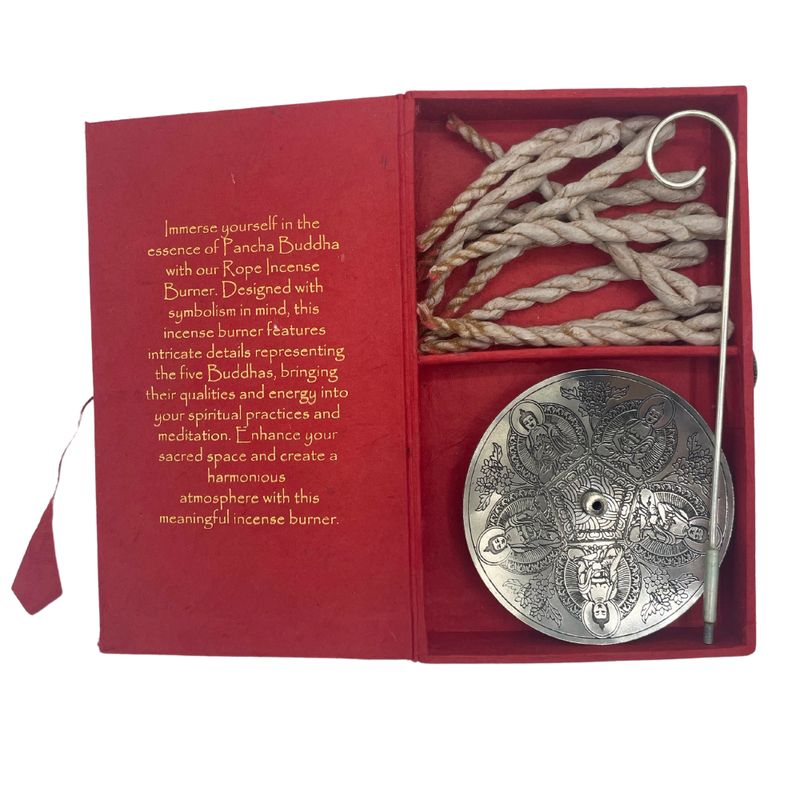 Set d'Encens en Corde & Porte-Encens en Métal Argenté - Pancha Bouddha