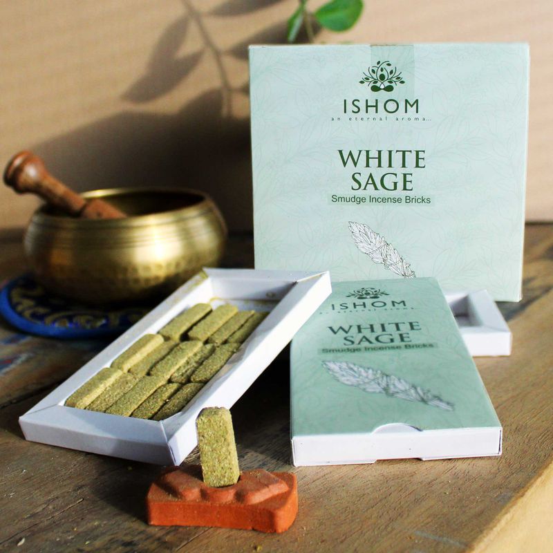 Pack de 15 Briques d'Encens Naturel & Brûleur - Sauge Blanche