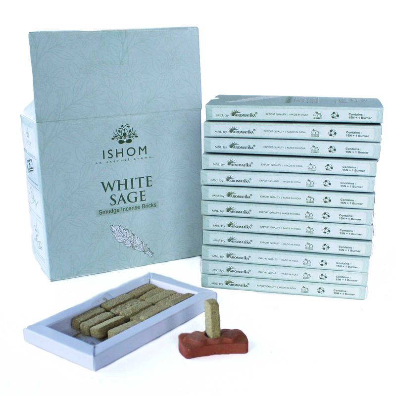 Pack de 15 Briques d'Encens Naturel & Brûleur - Sauge Blanche