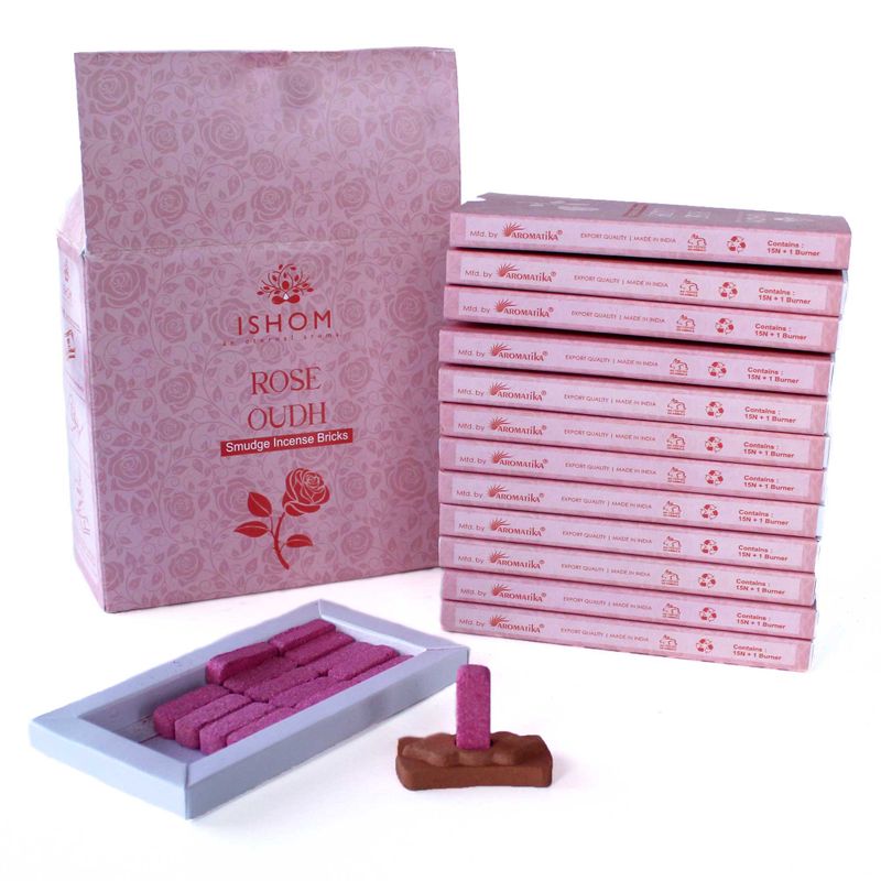 Pack de 15 Briques d'Encens Naturel & Brûleur - Bois de Rose