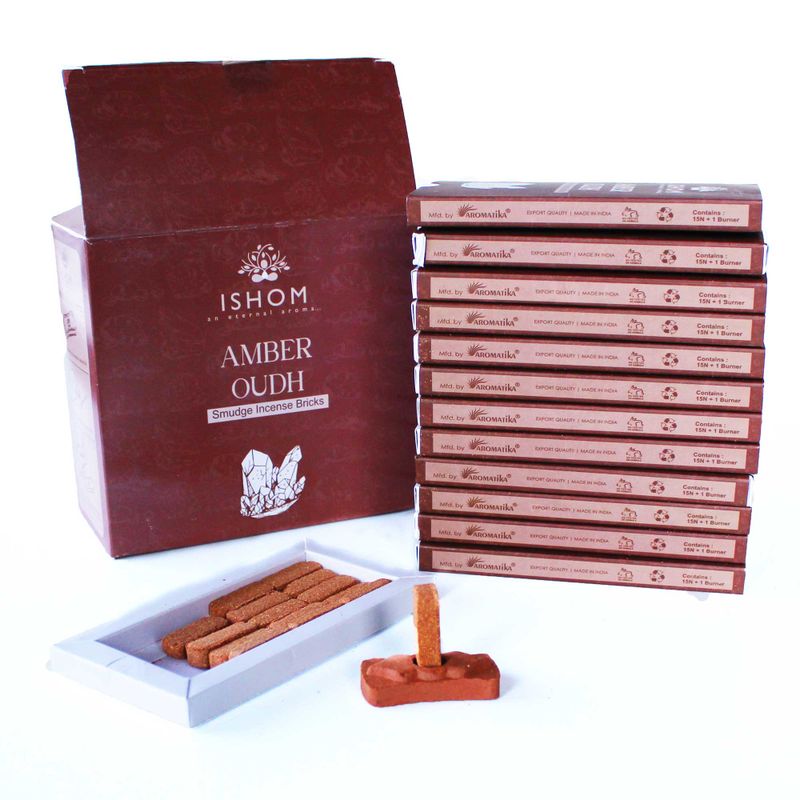 Pack de 15 Briques d'Encens Naturel & Brûleur- Bois d'Ambre