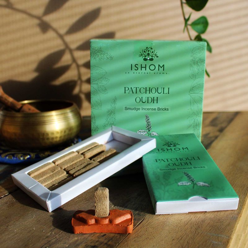 Pack de 15 Briques d'Encens Naturel & Brûleur - Bois de Patchouli