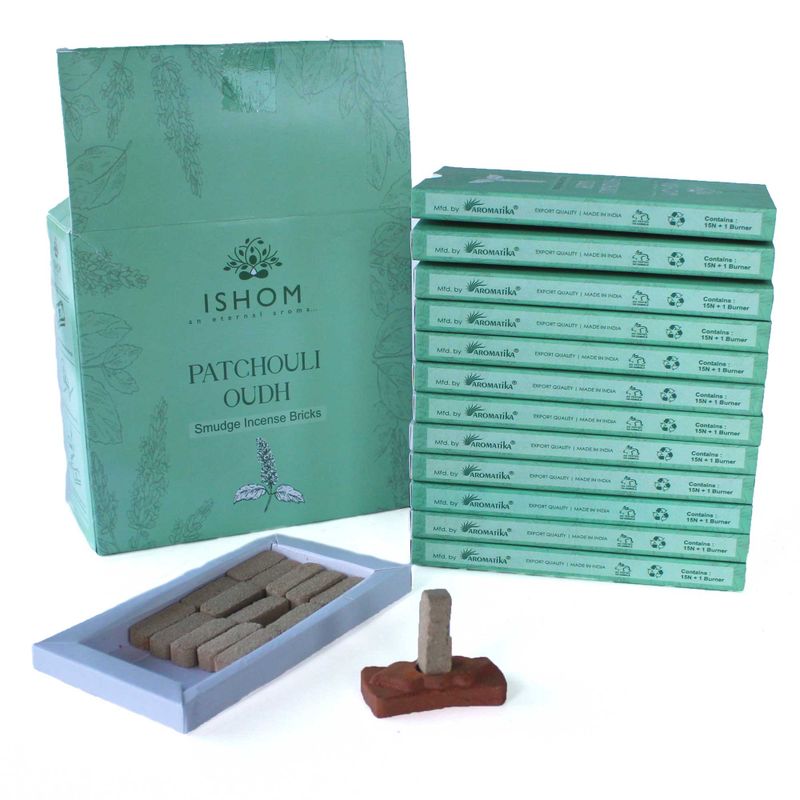 Pack de 15 Briques d'Encens Naturel & Brûleur - Bois de Patchouli