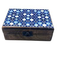 Boîte Moyenne en Bois Recouverte de Céramique - 15x10x6cm - Étoiles Bleues