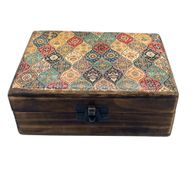 Boîte Moyenne en Bois Recouverte de Céramique - 15x10x6cm - Motif Traditionnel