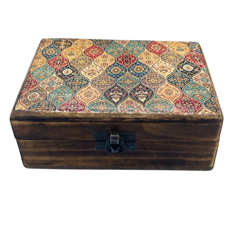 Boîte Moyenne en Bois Recouverte de Céramique - 15x10x6cm - Motif Traditionnel