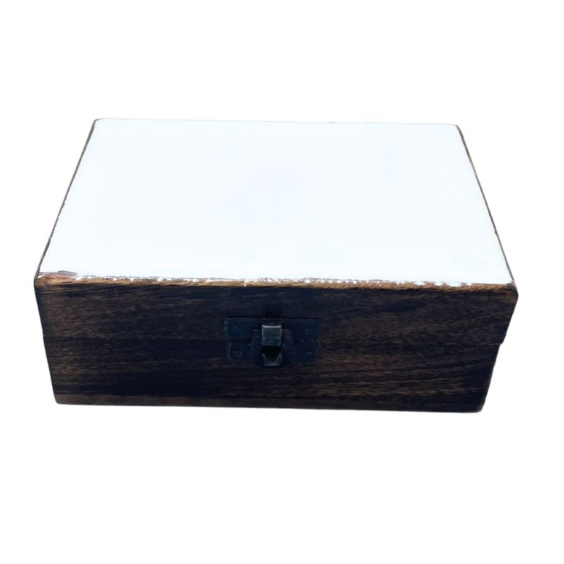 Boîte Moyenne en Bois Recouverte de Céramique - 15x10x6cm - Blanc