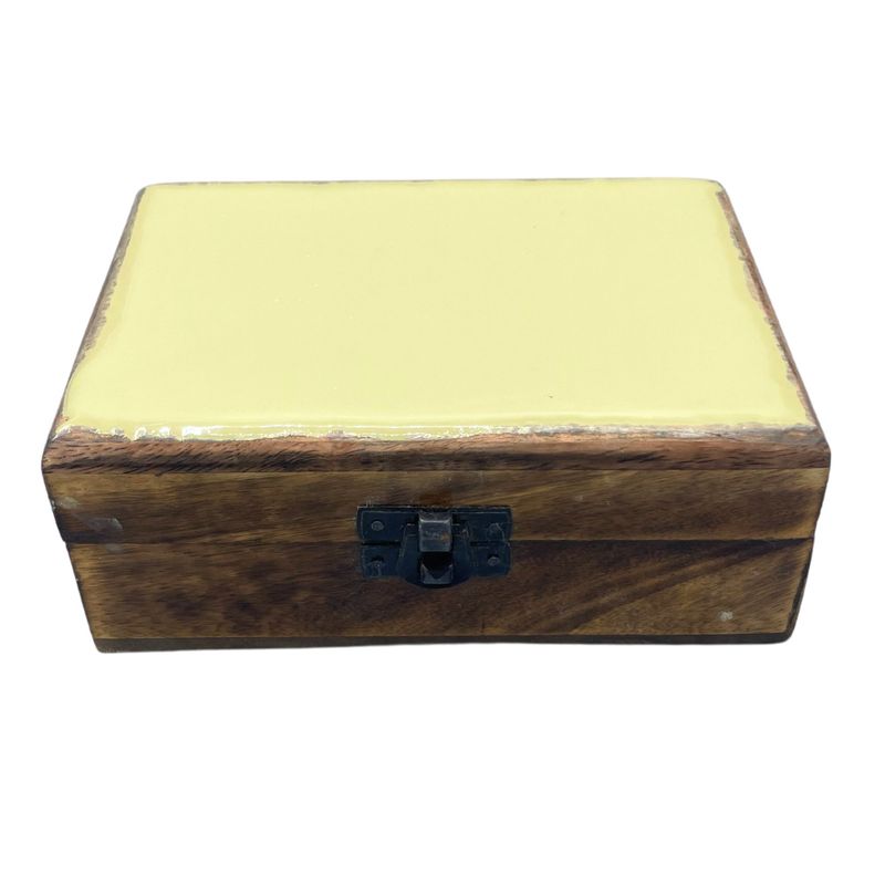 Boîte Moyenne en Bois Recouverte de Céramique - 15x10x6cm - Jaune