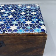 Grande Boîte en Bois Recouverte de Céramique - 20x15x7,5cm - Étoiles Bleues