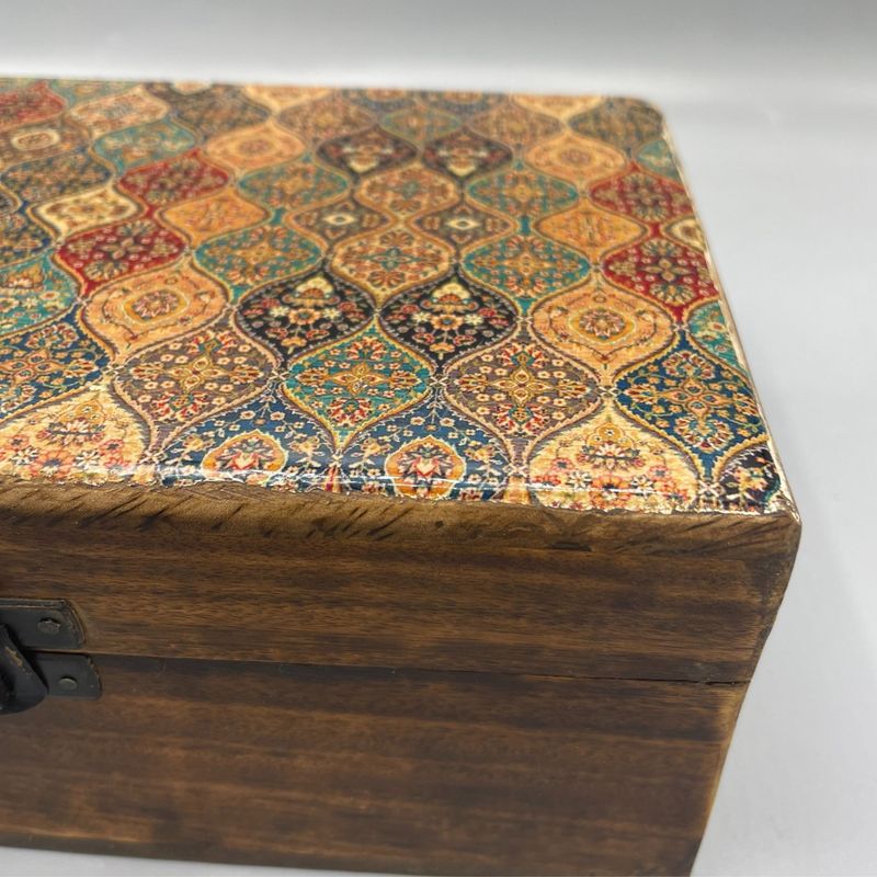 Grande Boîte en Bois Recouverte de Céramique - 20x15x7,5 cm - Motif traditionnel