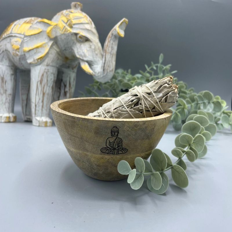 Bol en Bois - Fumigation & Offrandes Rituelles - Bouddha - 12x7cm