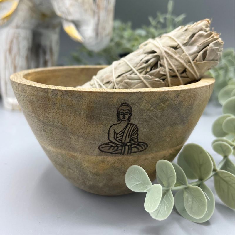 Bol en Bois - Fumigation & Offrandes Rituelles - Bouddha - 12x7cm