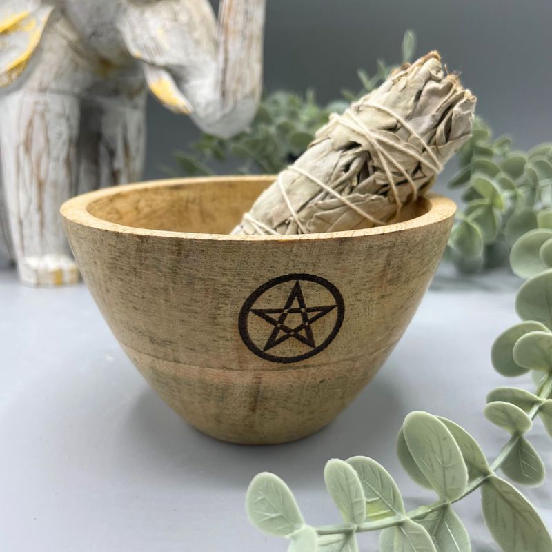 Bol en Bois - Fumigation & Offrandes Rituelles - Pentagone - 12x7cm