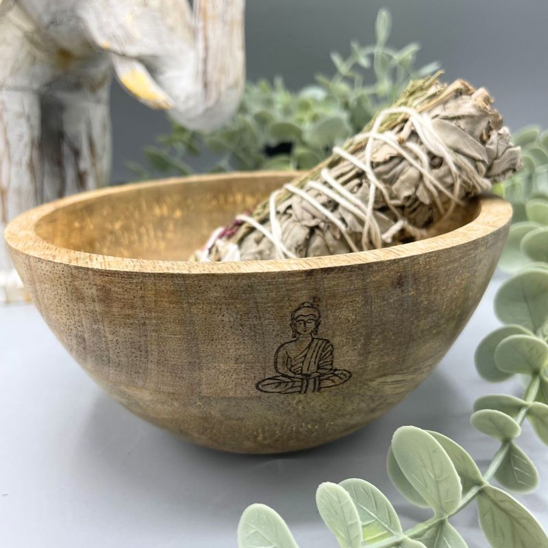 Bol en Bois - Fumigation & Offrandes Rituelles - Bouddha - 14x7cm