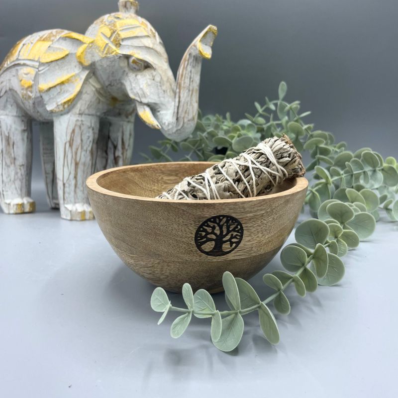 Bol en Bois - Fumigation & Offrandes Rituelles - Arbre de Vie - 14x7cm