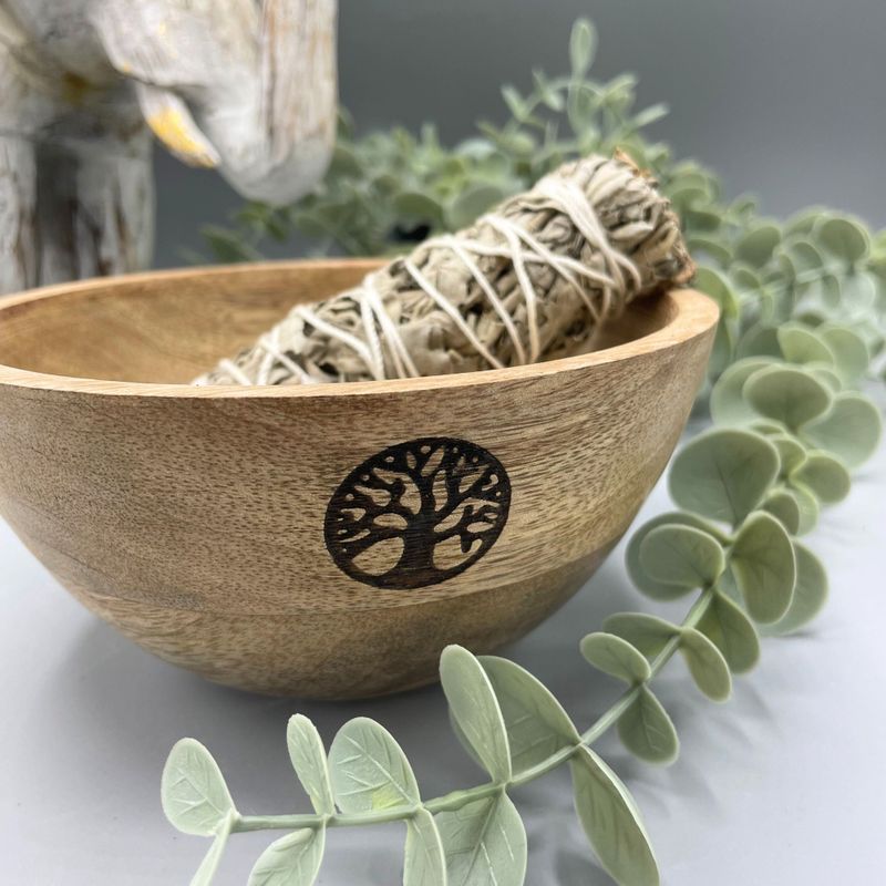 Bol en Bois - Fumigation & Offrandes Rituelles - Arbre de Vie - 14x7cm