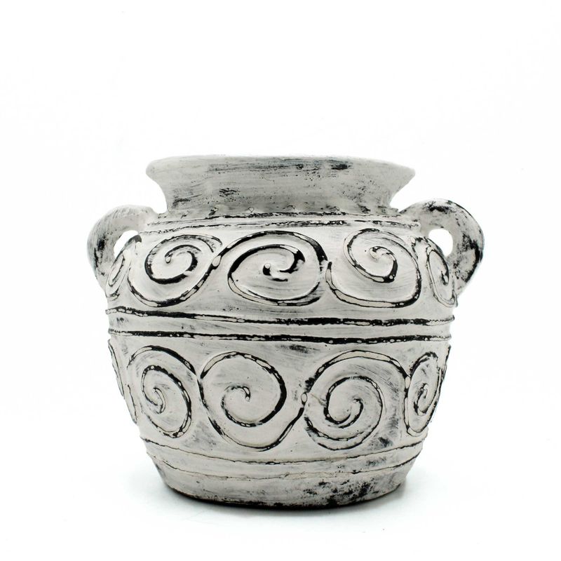 Vase en Argile Grecque avec Poignées - Crème 15cm