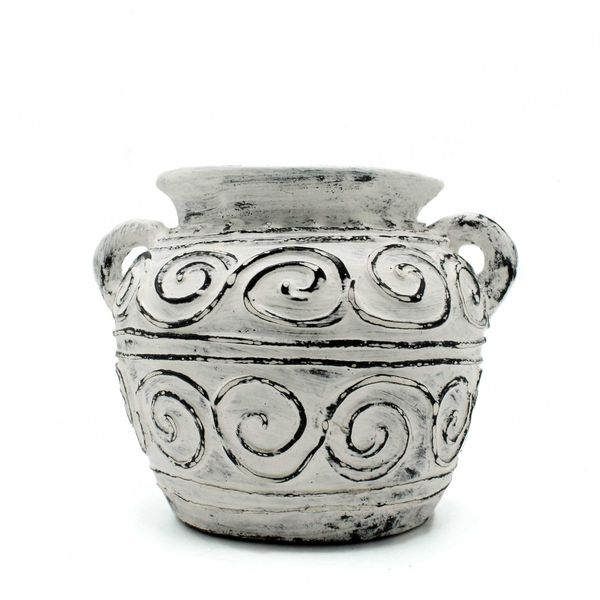 Vase en Argile Grecque avec Poignées - Crème 15cm