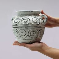 Vase en Argile Grecque avec Poignées - Crème 15cm