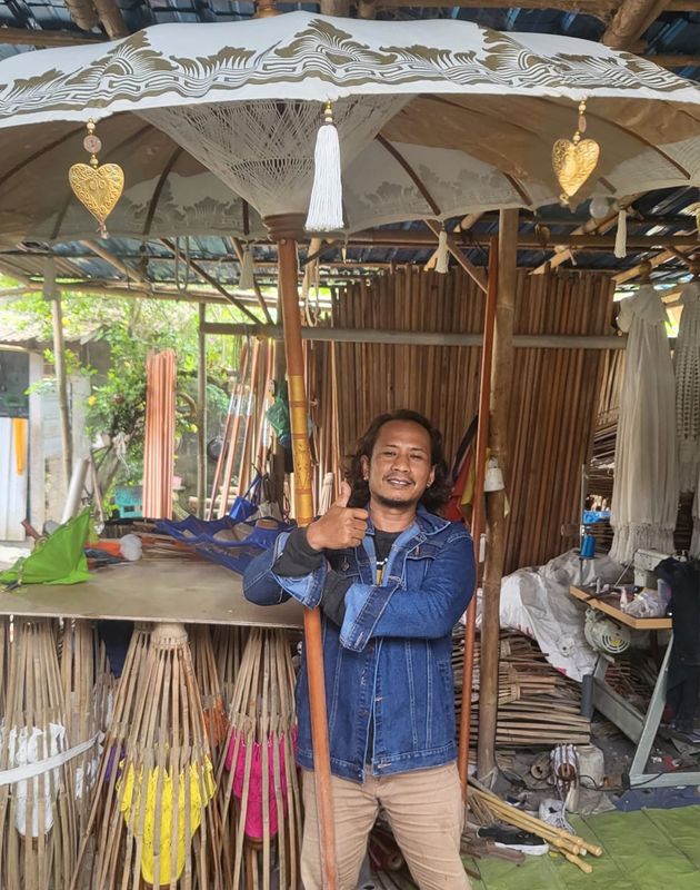 Parasol Bali - Coton - Décor Turquoise - 2m