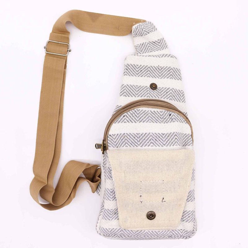 Sac à Bandoulière en Coton Naturel - Gris & Blanc